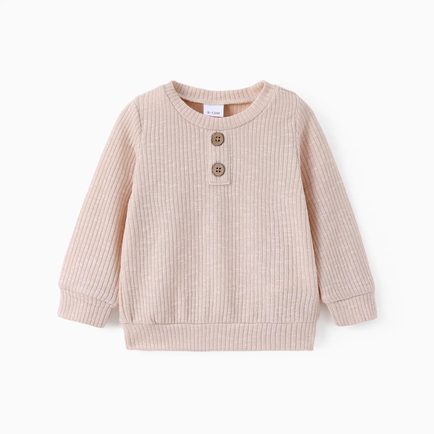 Unisex Button Solid Ribbed Knitted Long-Sleeve Top