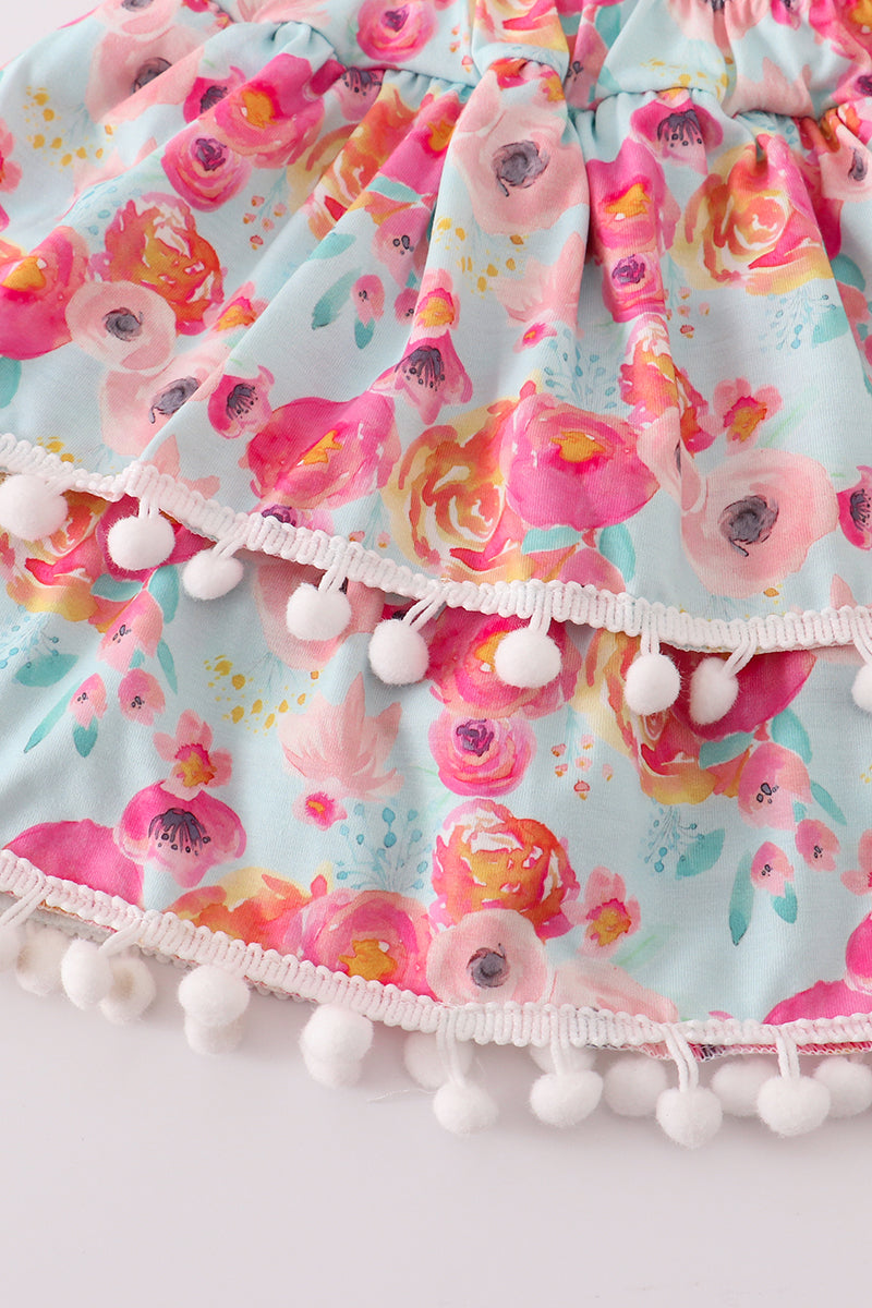 Pink Floral Ruffle 2-Piece Skort Set