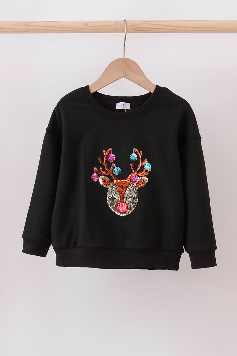 Black Reindeer Sequin Crewneck