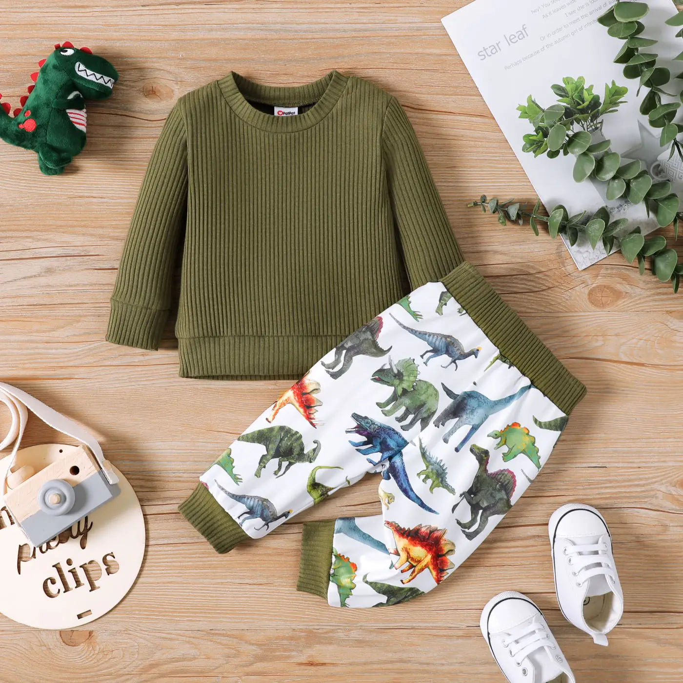 Ribbed Long Sleeve 2 Piece Dino Set