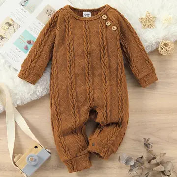 Baby Solid Cable Knit Long-Sleeve Jumpsuit