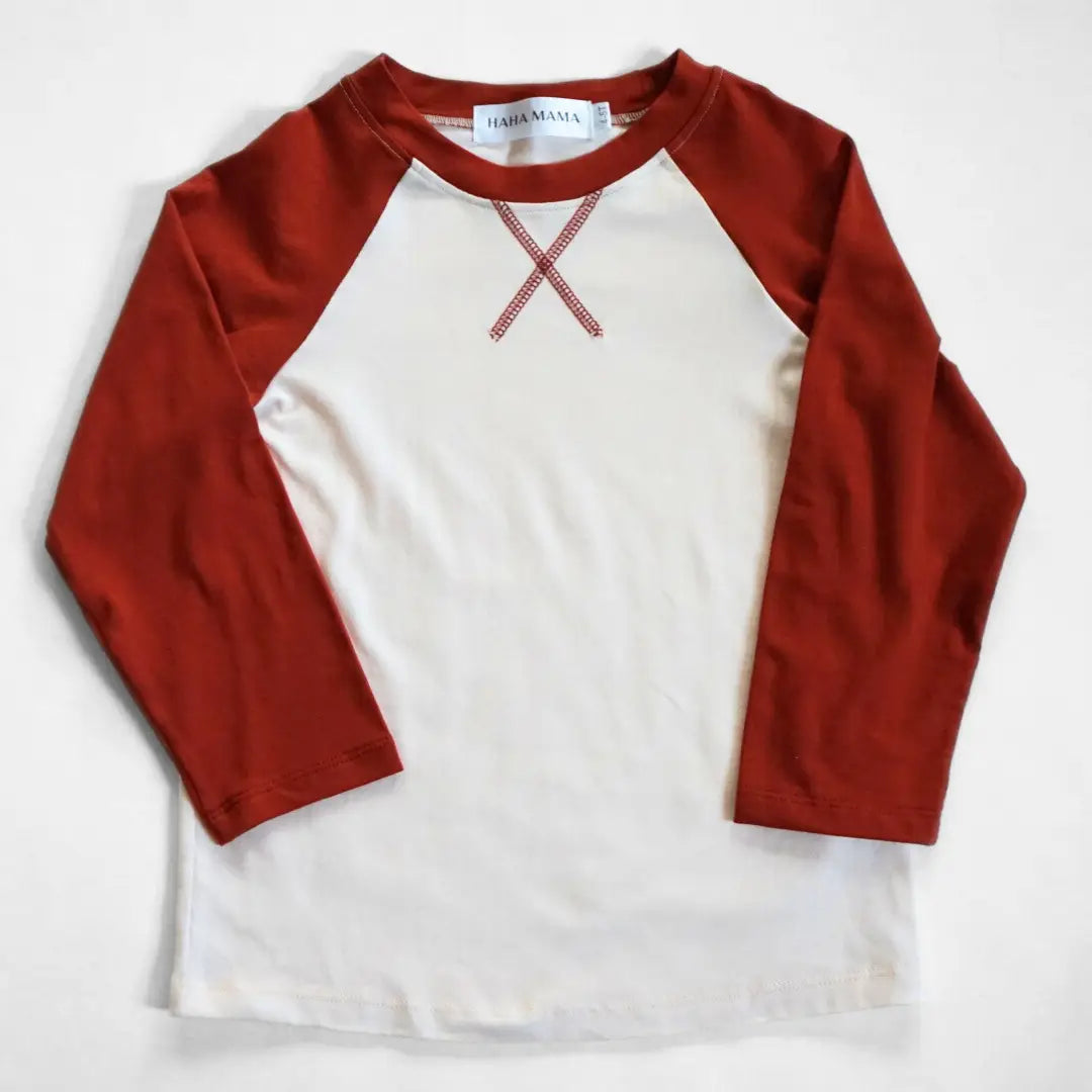 Long Sleeve Baseball Tee-Rust