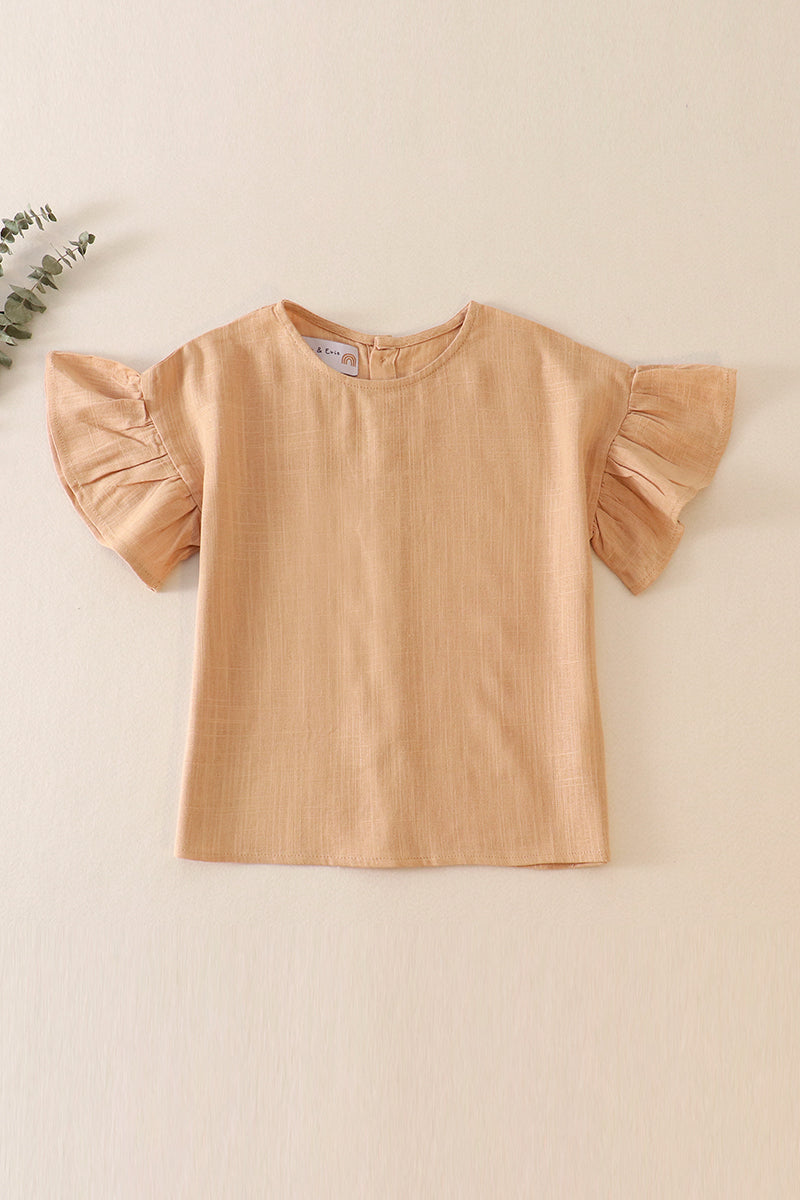 Cream Ruffle Linen Short Sleeve Top