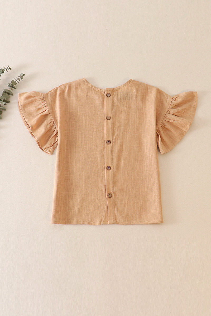 Cream Ruffle Linen Short Sleeve Top