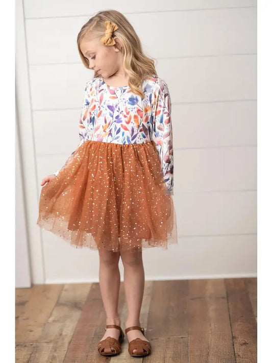 Autumn Fall Floral Print Tulle Dress