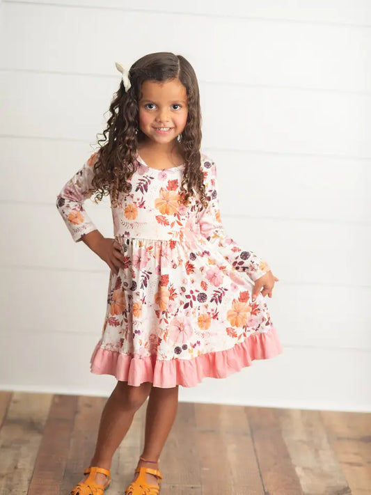 Pink and Coral Vintage Pumpkin Ruffle Fall Dress