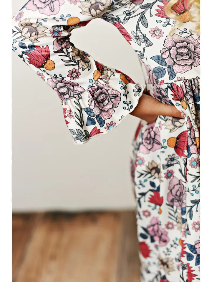 Rust Fall Floral Print Twirl Dress