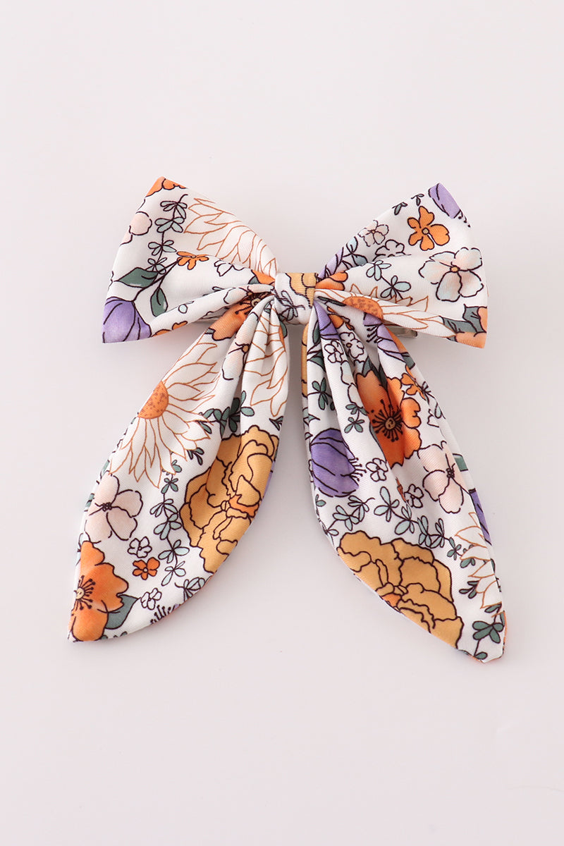 Coral Floral Print Bow