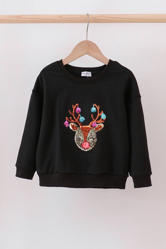 Black Reindeer Sequin Crewneck