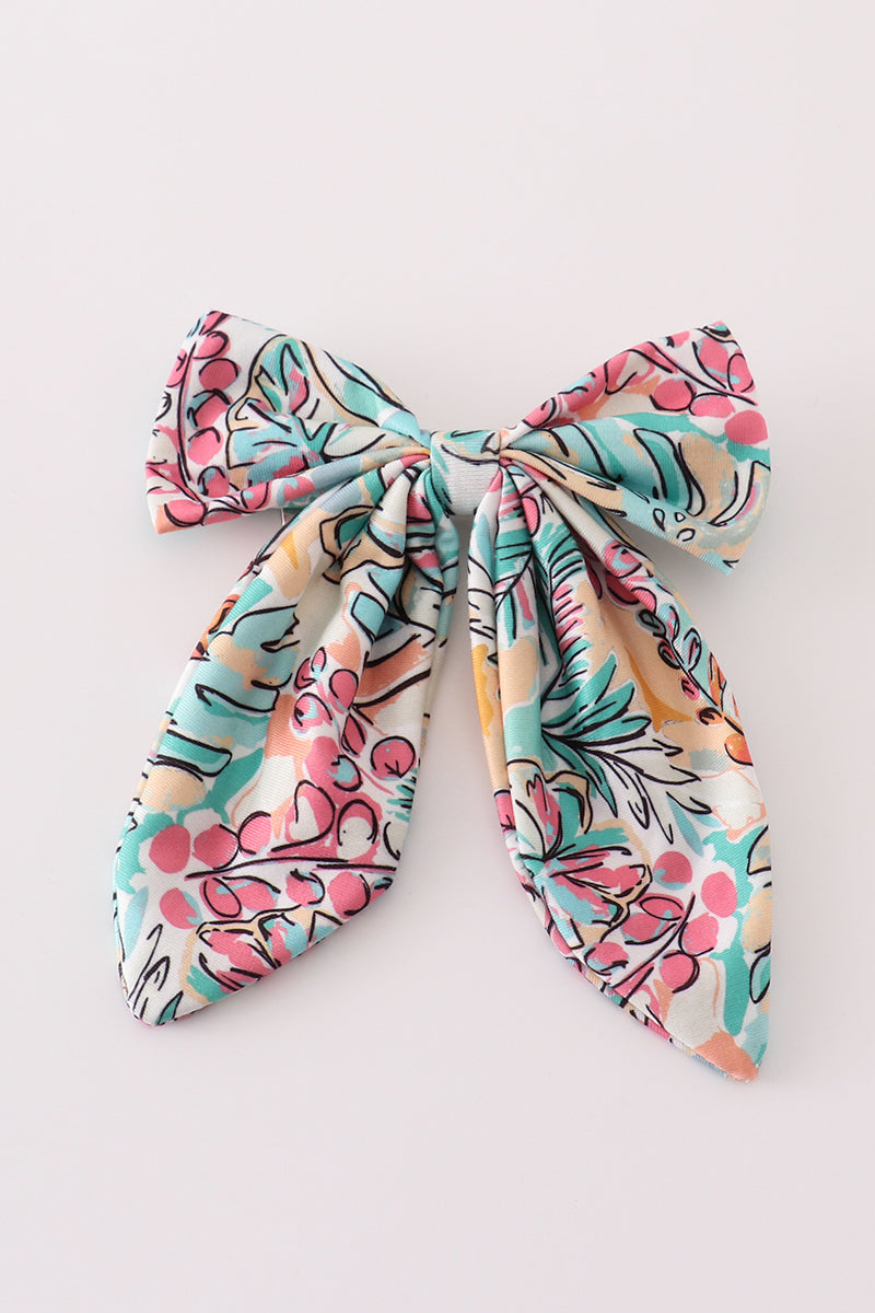 Teal Floral Print Bow