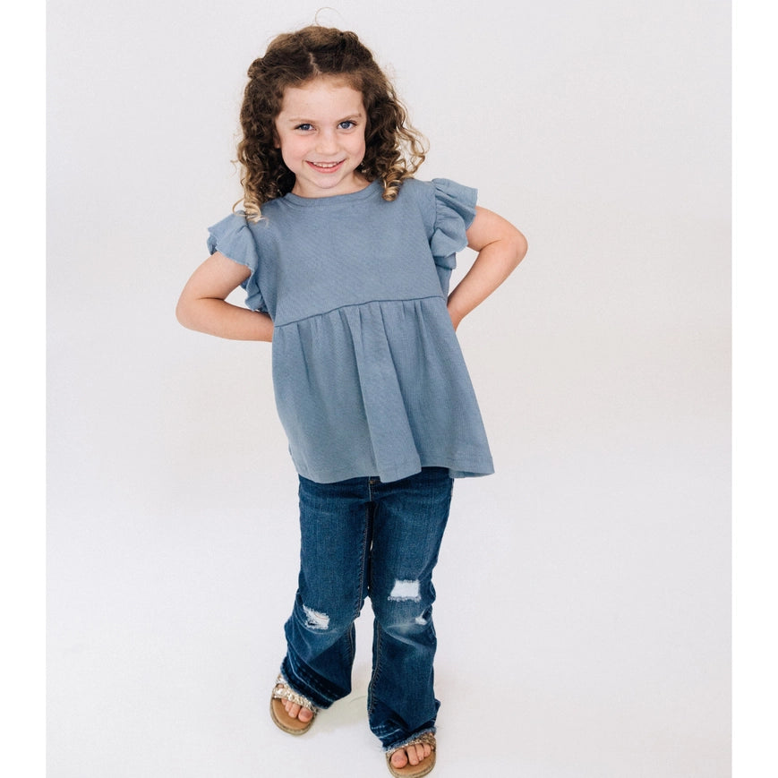 Dusty Blue Ribbed Peplum Top