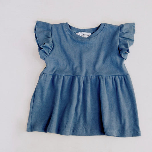 Dusty Blue Ribbed Peplum Top