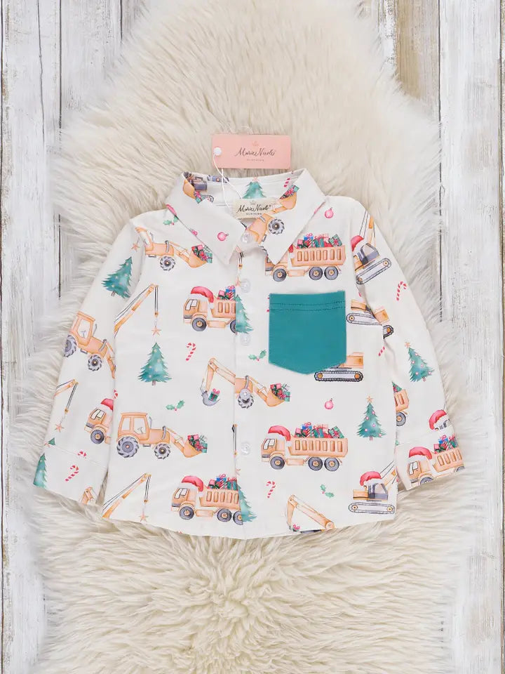 Toy Truckloads Holiday Button Up