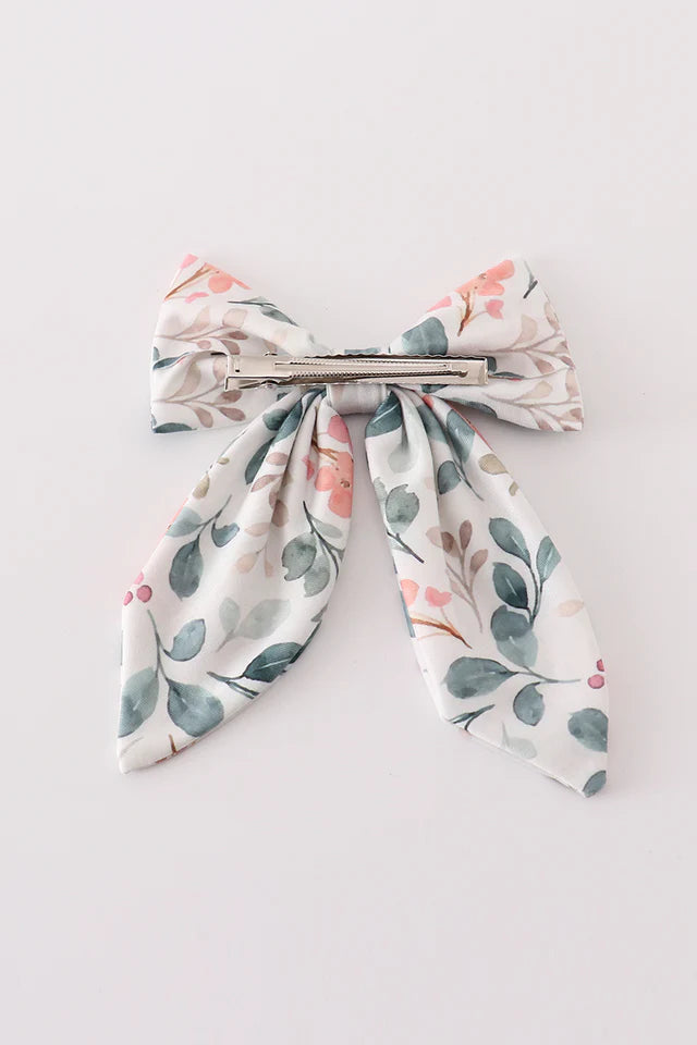 Green Floral Hair Bow