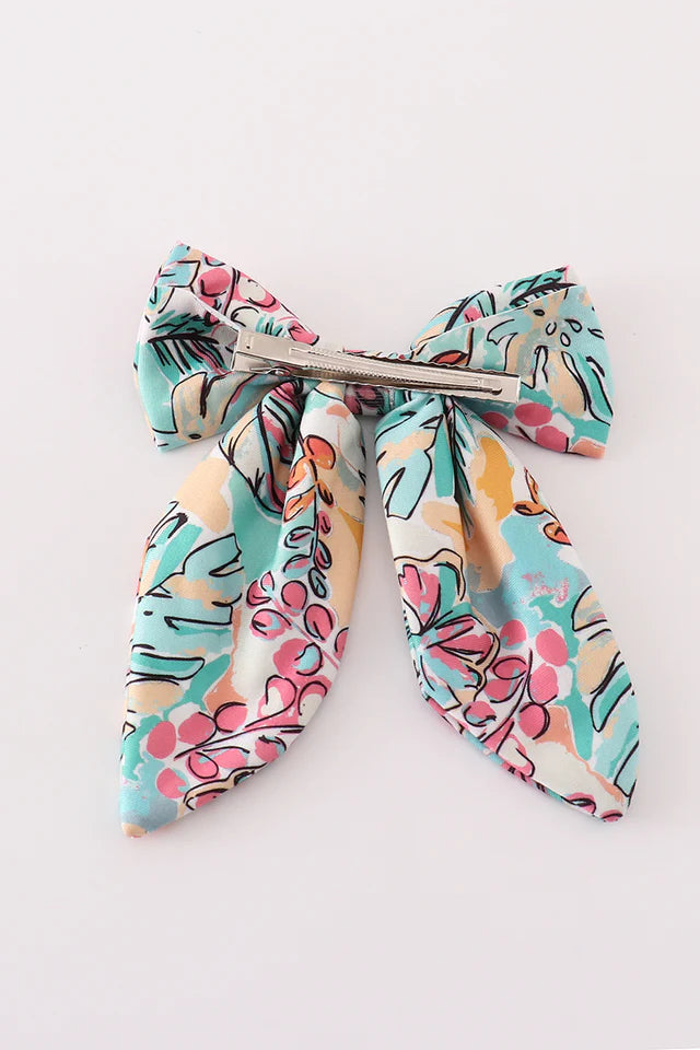 Teal Floral Print Bow