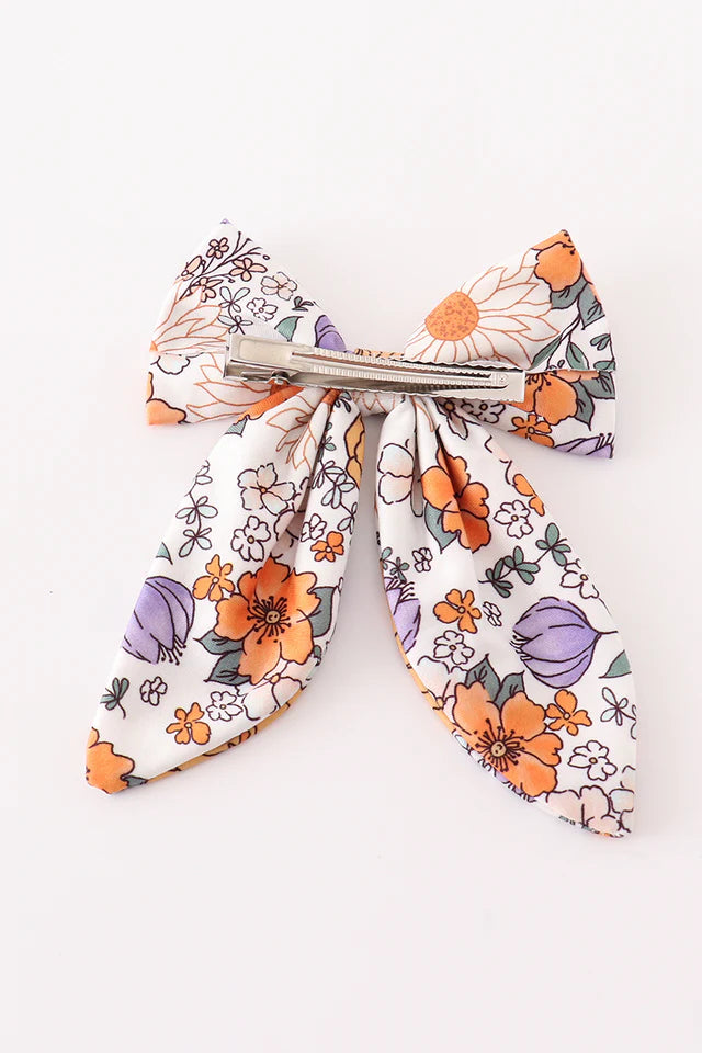 Coral Floral Print Bow