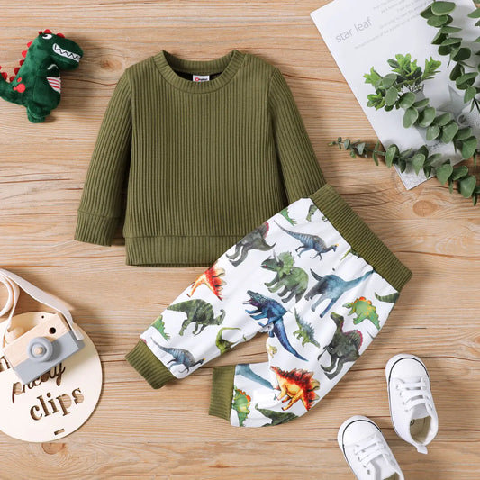 Ribbed Long Sleeve 2 Piece Dino Set