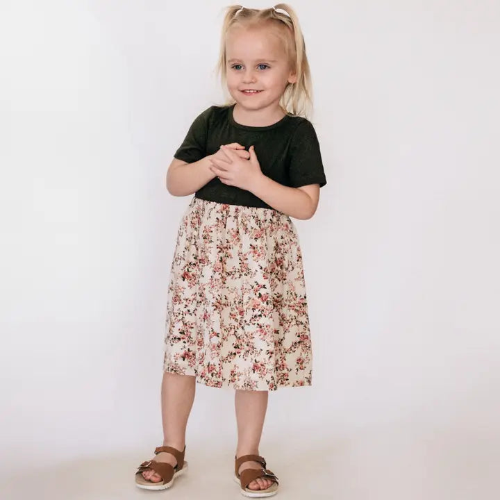 Olive Green Floral Fall Dress