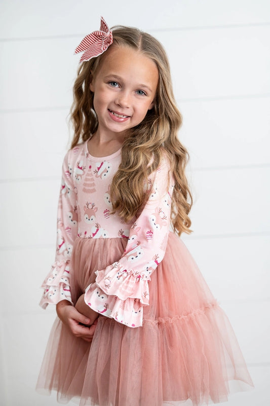 Pink Reindeer Tulle Holiday Dress