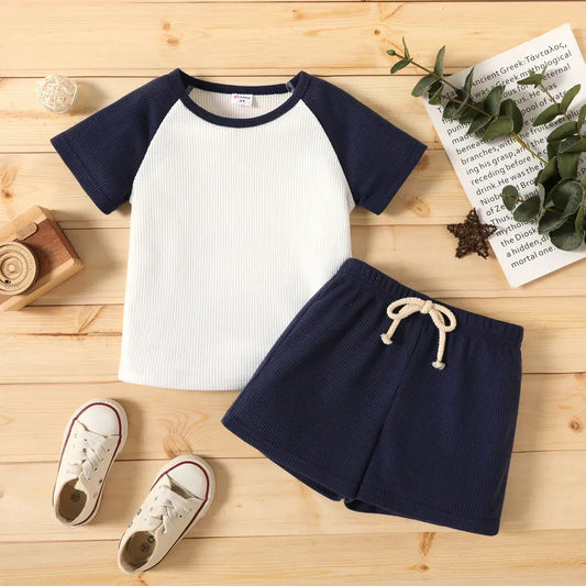 2 Piece Raglan Tee and Short Set-Navy Blue
